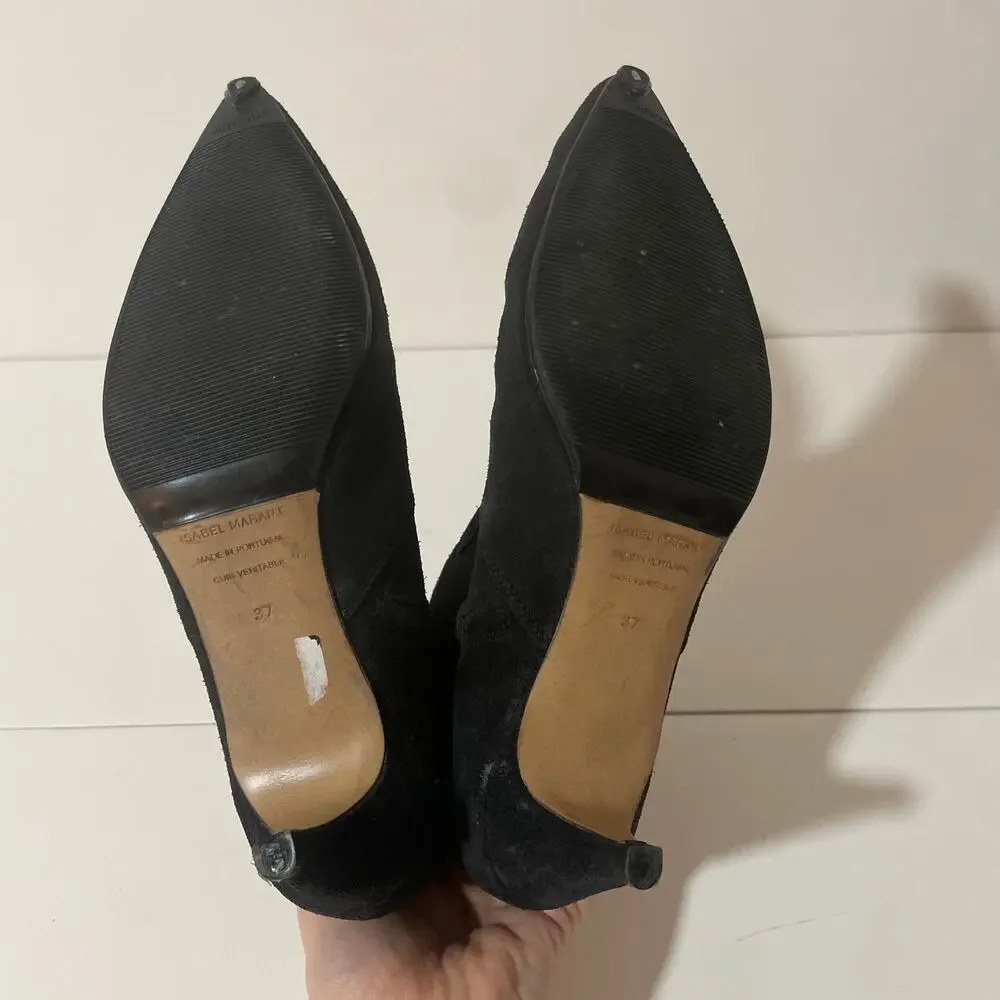 Isabel Marant Derst Black Suede Ankle Boots Booties Kitten Heel Leather sz 37 - Picture 14 of 15